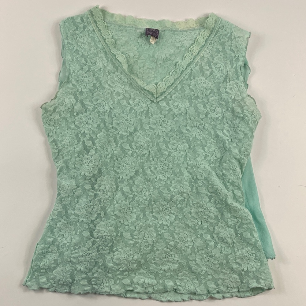 Vintage Y2K Hanky Panky Light Blue Lace Wrap Blouse - Picture 2 of 8